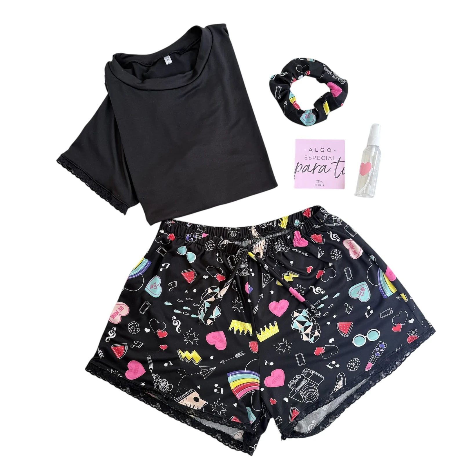 Pijama RAINBOW Short Estampado + Reme Negro